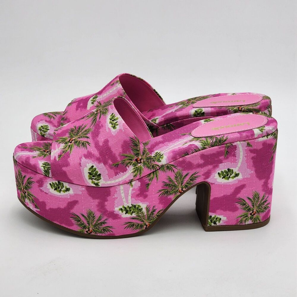 Larroude Palm Tree Miso Platform Chunky Heel Slide Sandals Hot Pink Size 8.5 - Picture 4 of 10